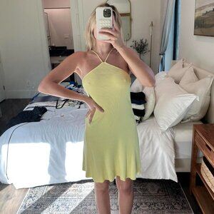 Zara Women's Yellow and Green Dress
